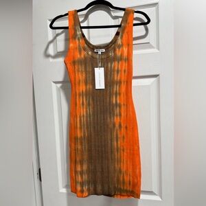 Cotton Citizen Orange and Brown Tie-Dye Ribbed Midi Tank Dress